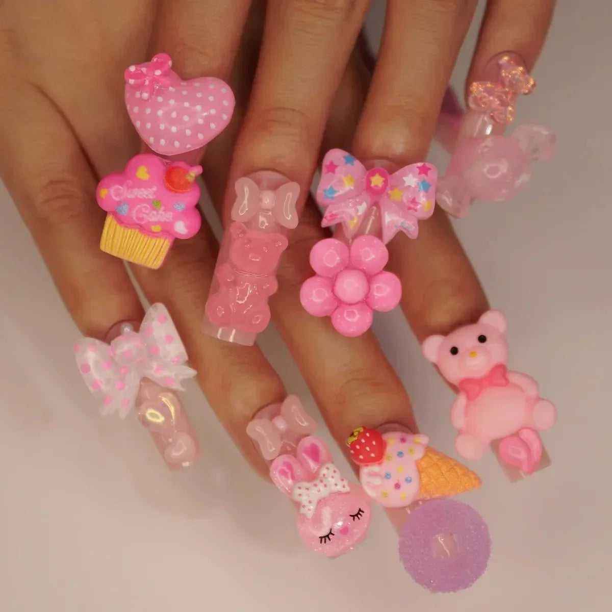 Strawberry & Bear Themed Fake Nails