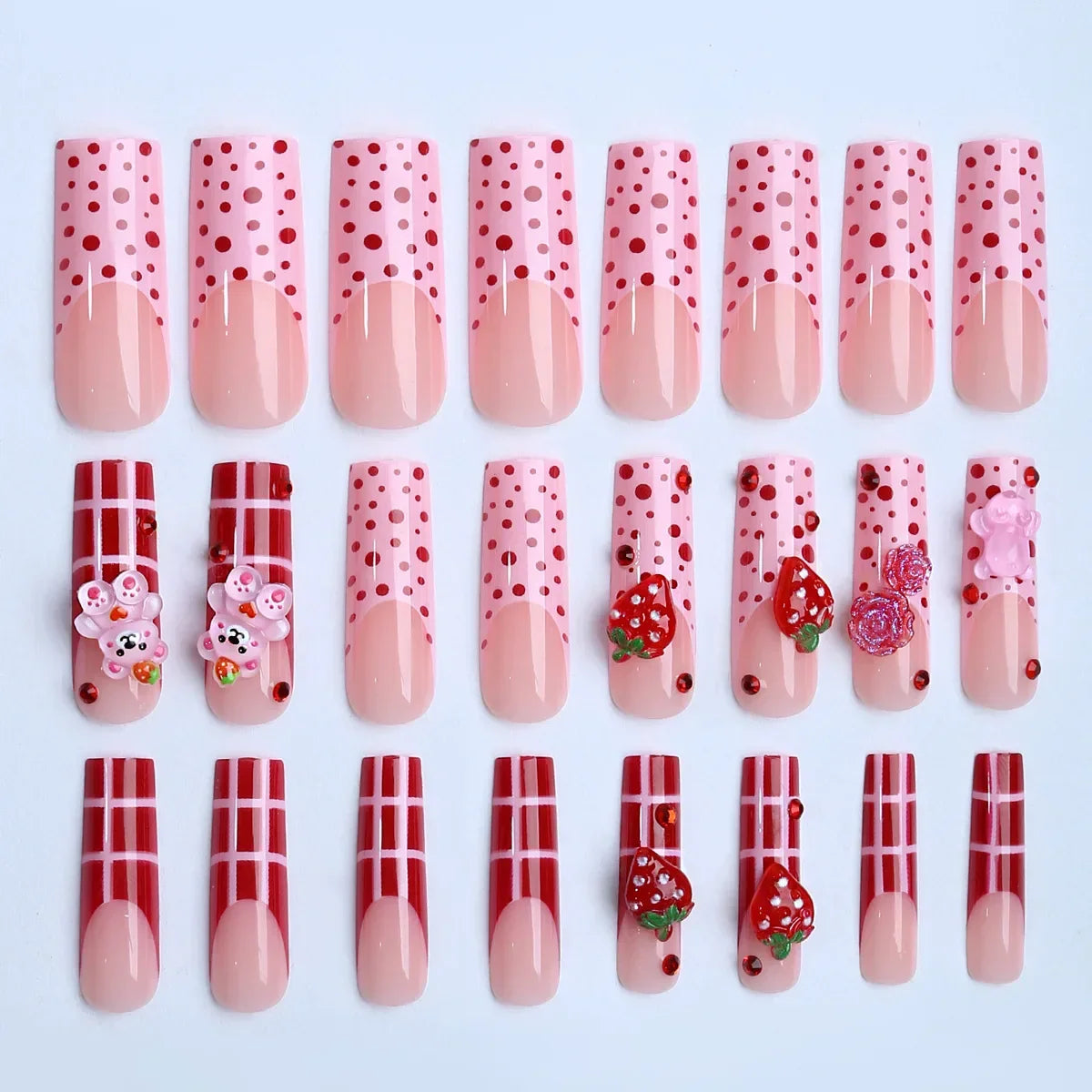 Strawberry & Bear Themed Fake Nails