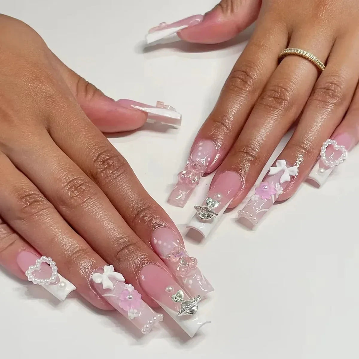 Strawberry & Bear Themed Fake Nails